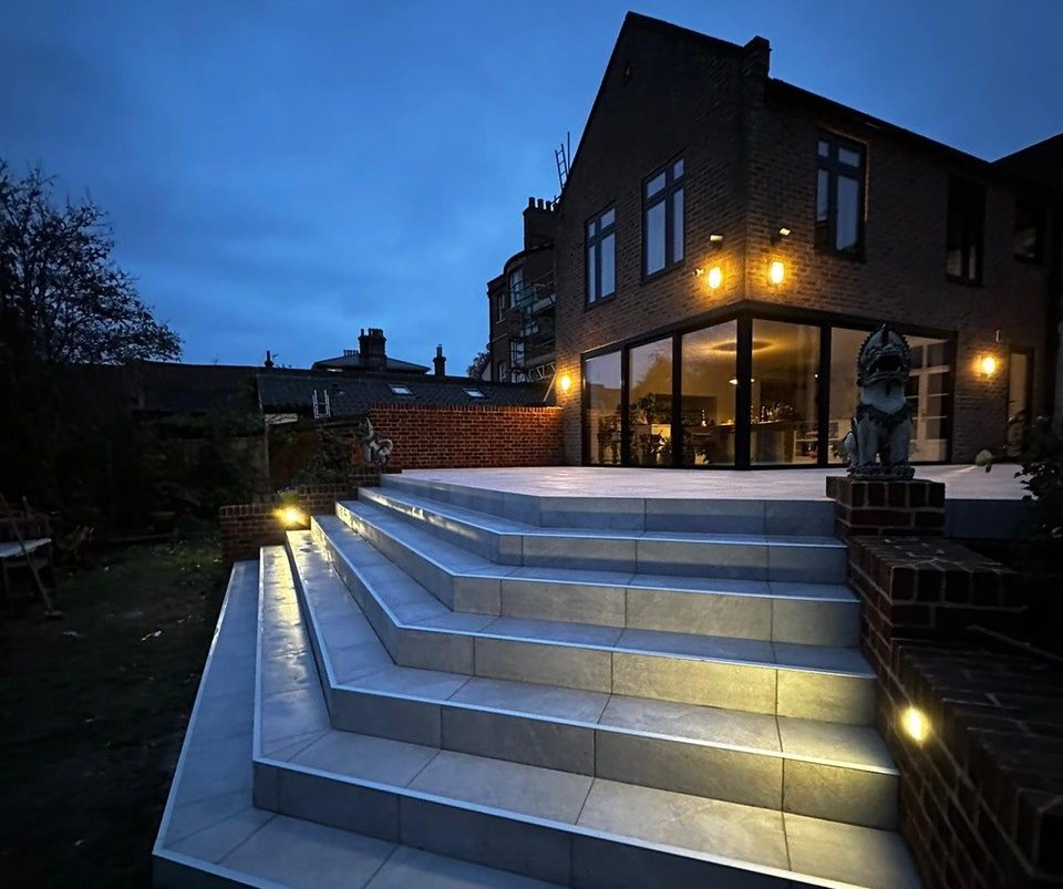 Structural steel work, raised patio, retaining walls