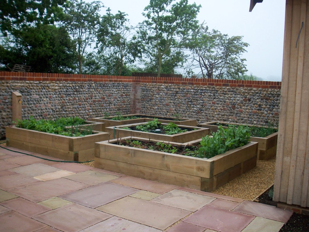 Timber Planter, Patio, Paving Slabs